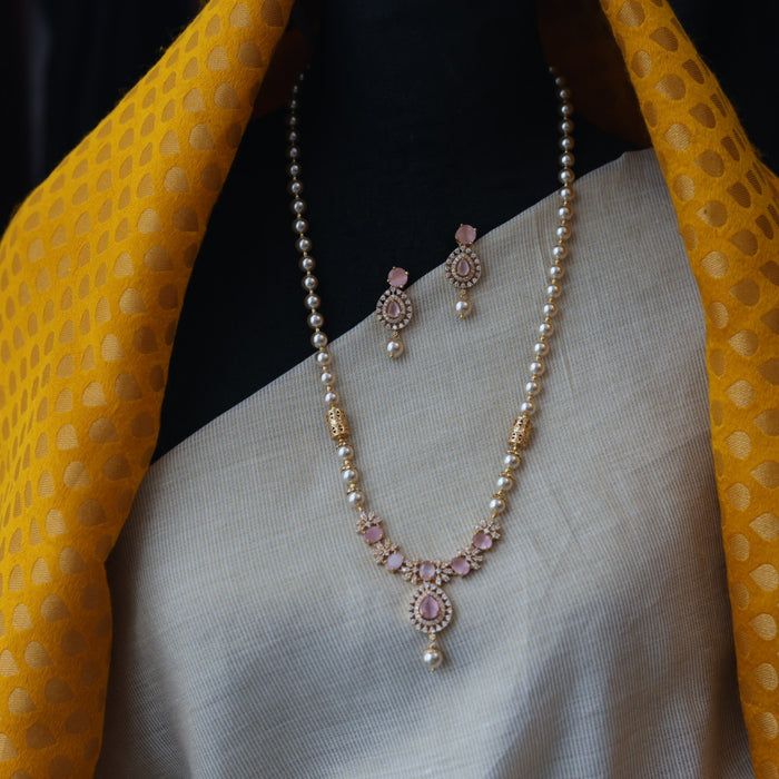 Padmini Heritage gold plated pink stone pendant long necklace with earrings HL5322