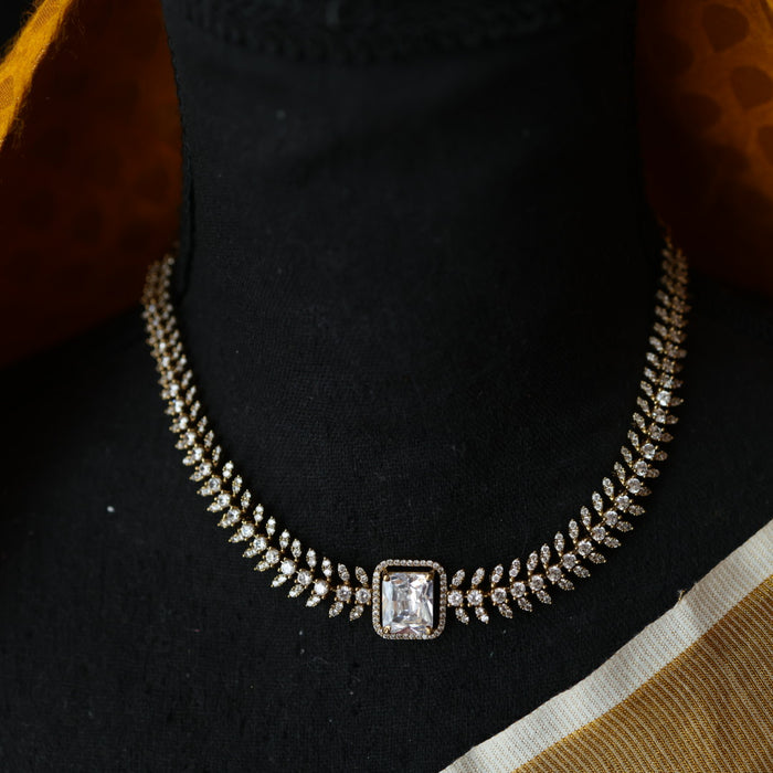 Antique white stone choker short necklace with earrings TTS46011
