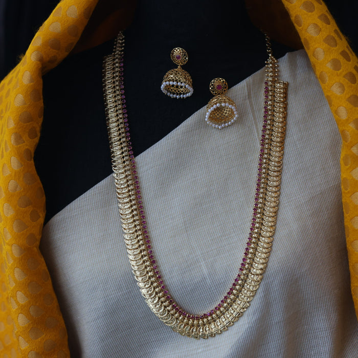 Heritage gold plated mango design long necklace with earrings HL867