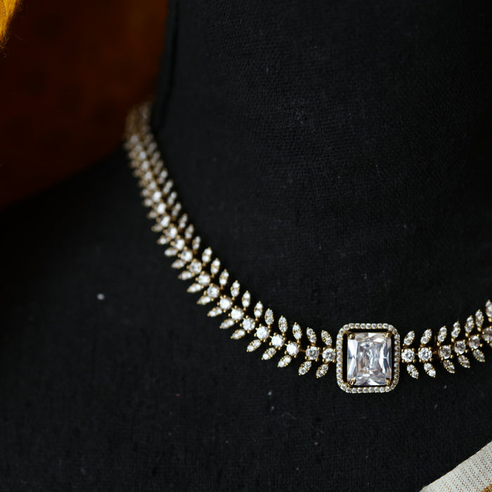 Antique white stone choker short necklace with earrings TTS46011