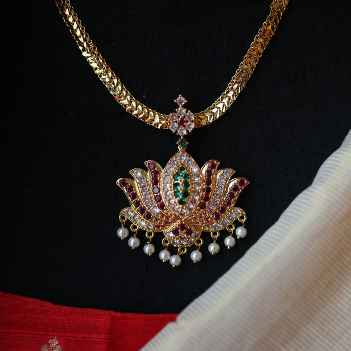 Heritage gold plated ruby green white stone short necklace with earrings H571