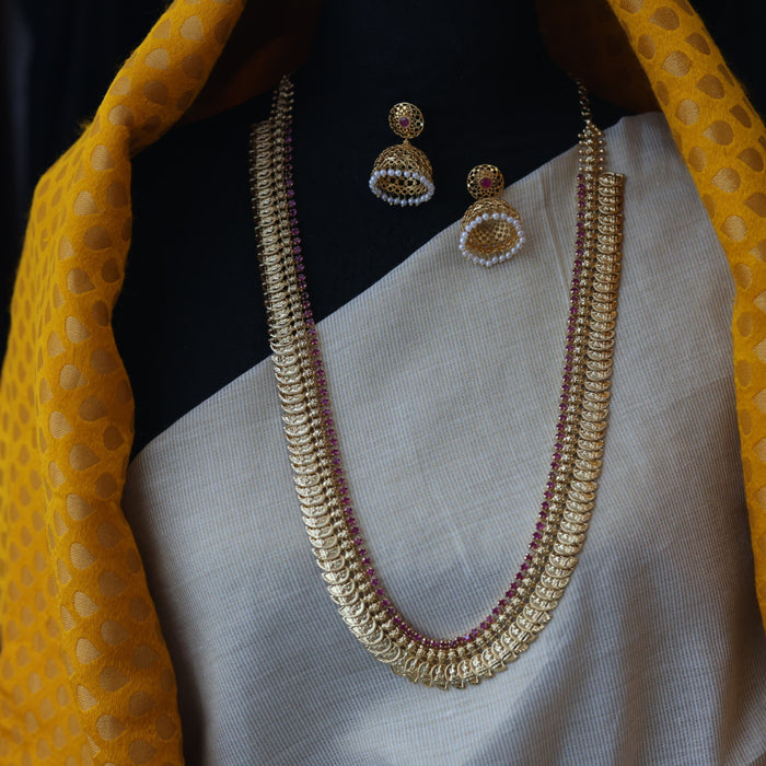Heritage gold plated mango design long necklace with earrings HL867