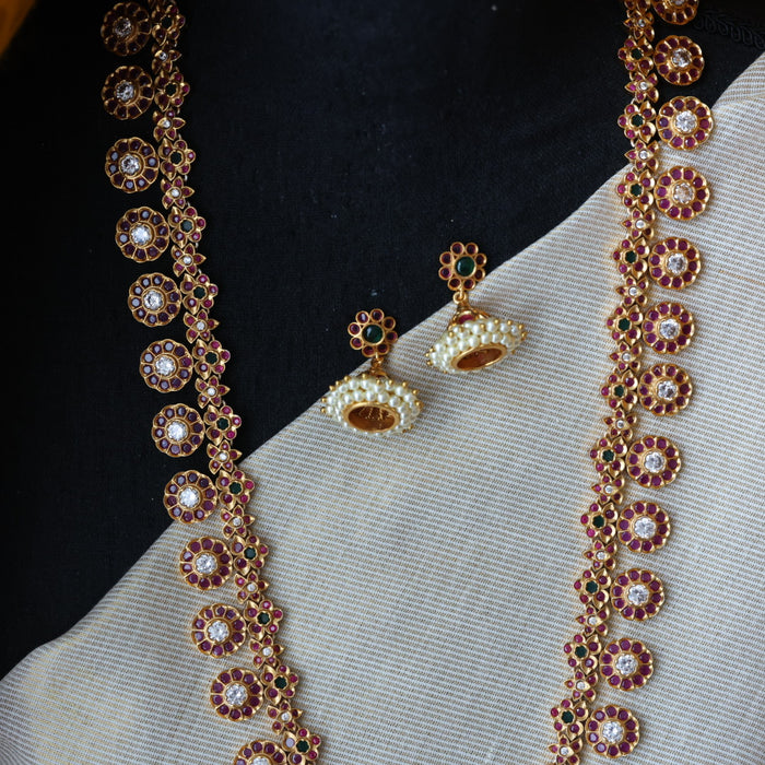 Antique ruby stone coin long necklace with earrings LL03988