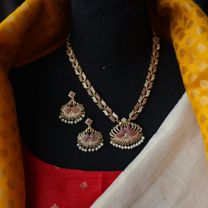 Heritage gold plated ruby white stone short necklace with earrings H5711