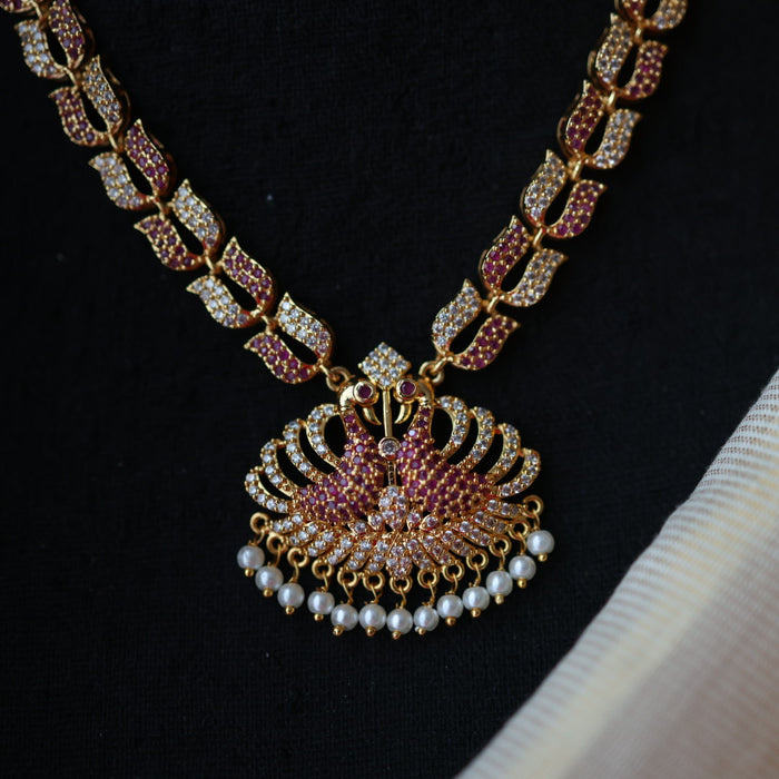 Heritage gold plated ruby white stone short necklace with earrings H5711