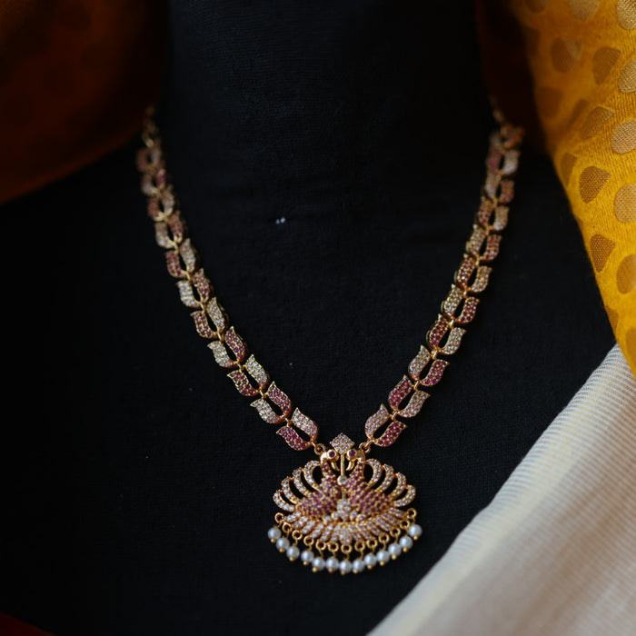 Heritage gold plated ruby white stone short necklace with earrings H5711