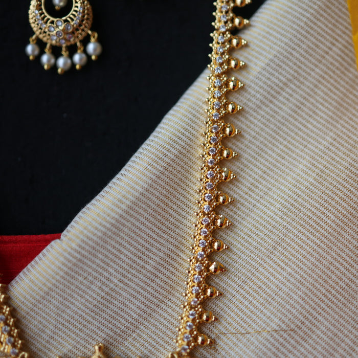 Heritage gold plated white stone long necklace with earrings HL5713