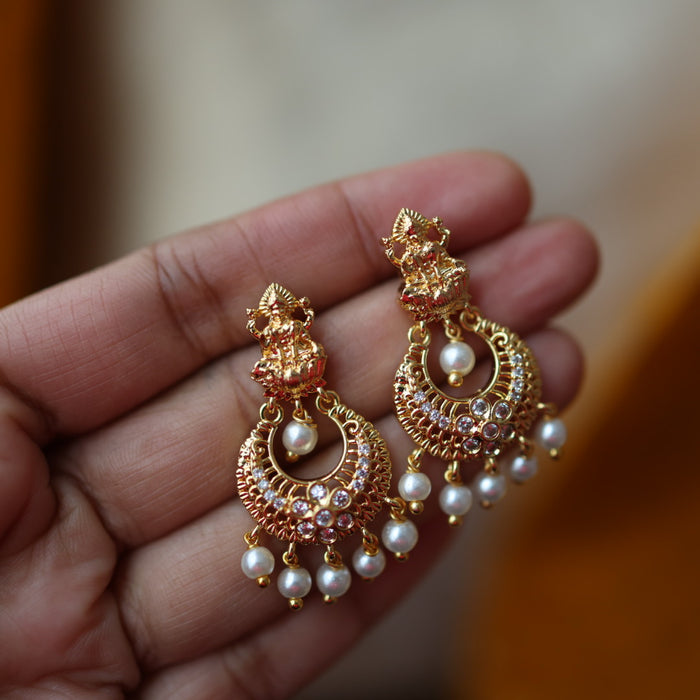 Heritage gold plated white stone long necklace with earrings HL5713