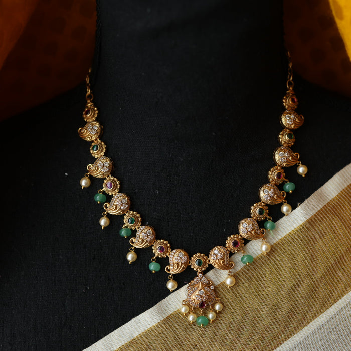 Antique green stone stone choker short necklace with earrings TTS46022