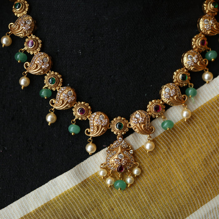Antique green stone stone choker short necklace with earrings TTS46022