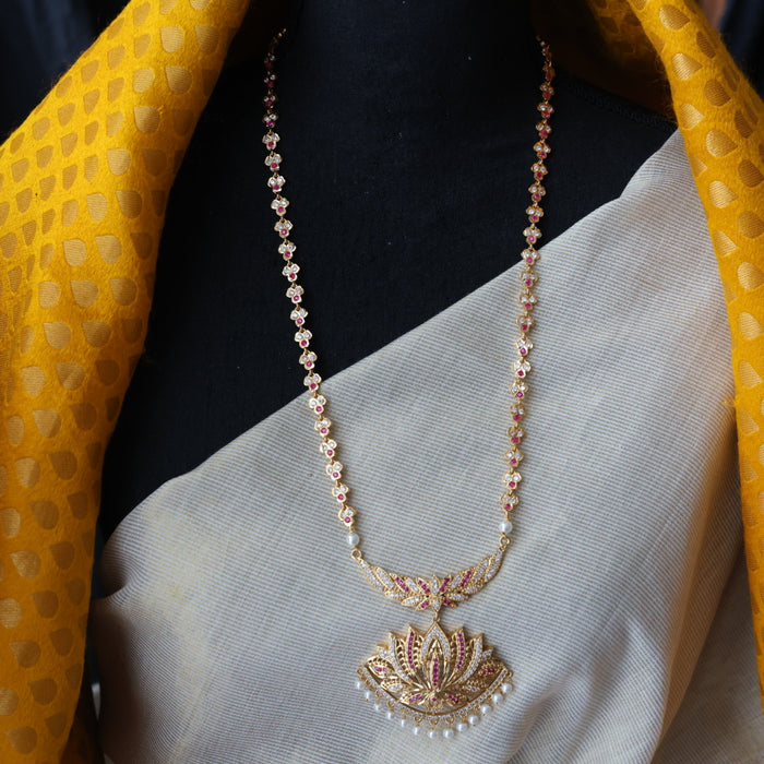 Heritage gold plated ruby white stone padakam necklace HP96344