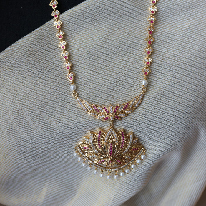 Heritage gold plated ruby white stone padakam necklace HP96344