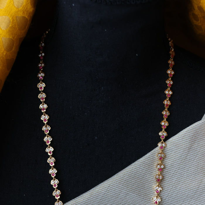 Heritage gold plated ruby white stone padakam necklace HP96344