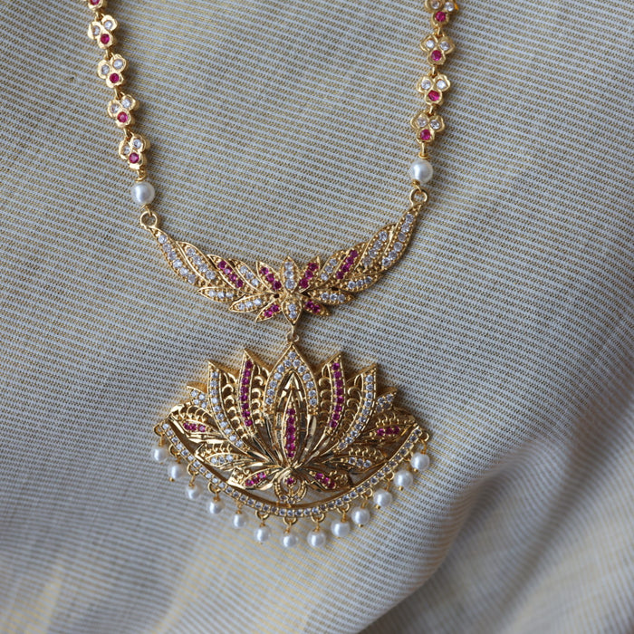 Heritage gold plated ruby white stone padakam necklace HP96344