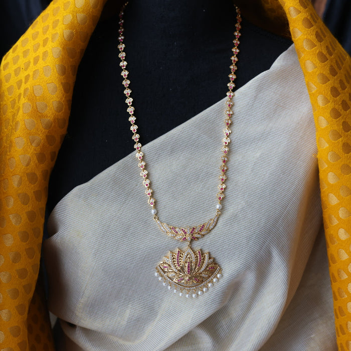 Heritage gold plated ruby white stone padakam necklace HP96344