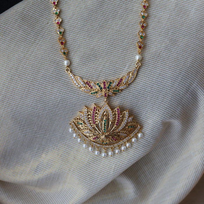 Heritage gold plated multi stone padakam necklace HP01232