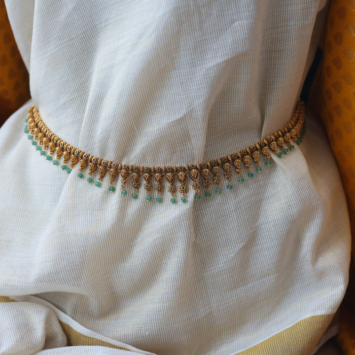 Antique plain gold simple green bead waistchain AW4574