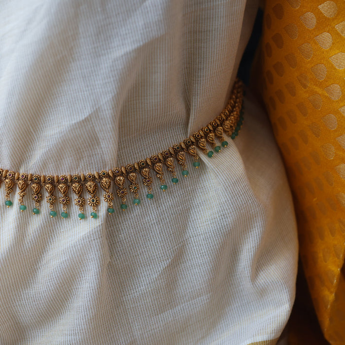 Antique plain gold simple green bead waistchain AW4574