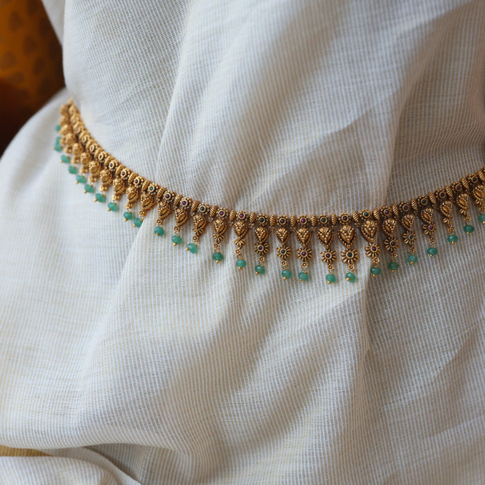 Antique plain gold simple green bead waistchain AW4574