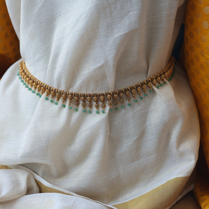 Antique plain gold simple green bead waistchain AW4574