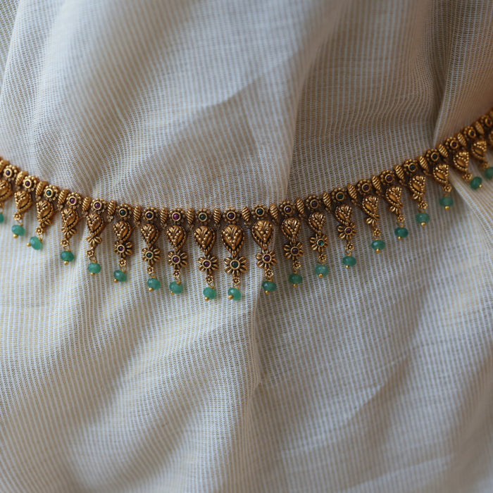 Antique plain gold simple green bead waistchain AW4574