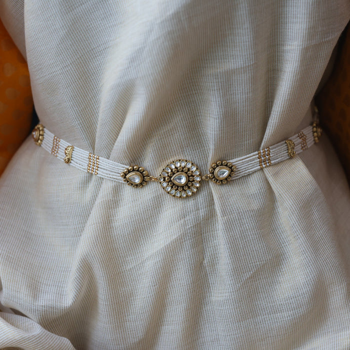 Antique gold pearl white stone waistchain AW792