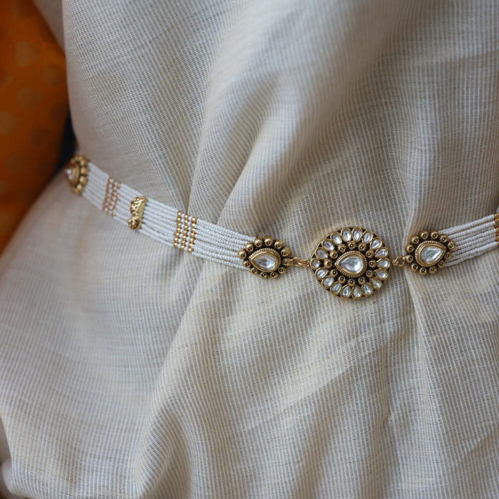 Antique gold pearl white stone waistchain AW792