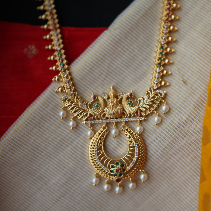 Heritage gold plated ruby green white stone long necklace with earrings HL57111