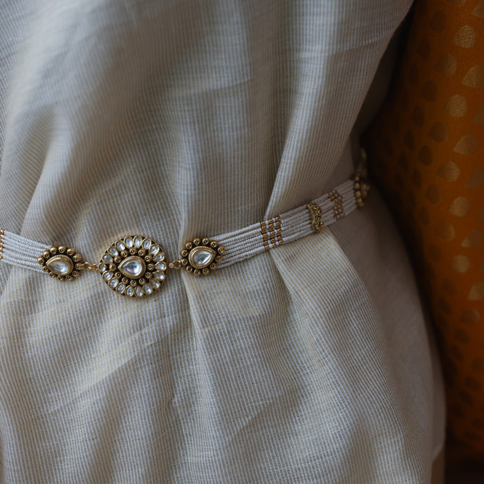 Antique gold pearl white stone waistchain AW792