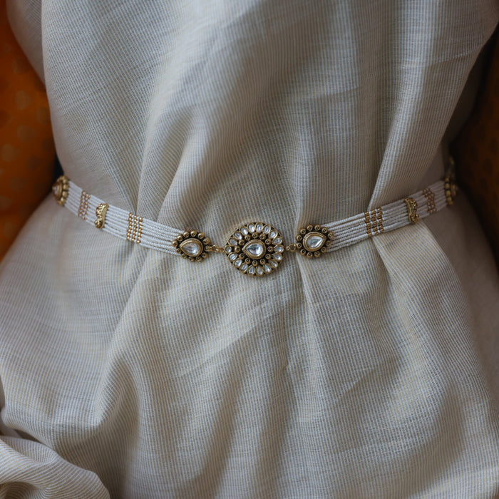 Antique gold pearl white stone waistchain AW792