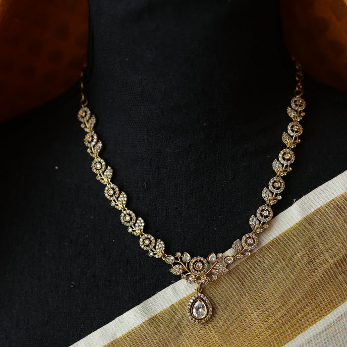 Antique white stone short necklace with earrings TTS46024