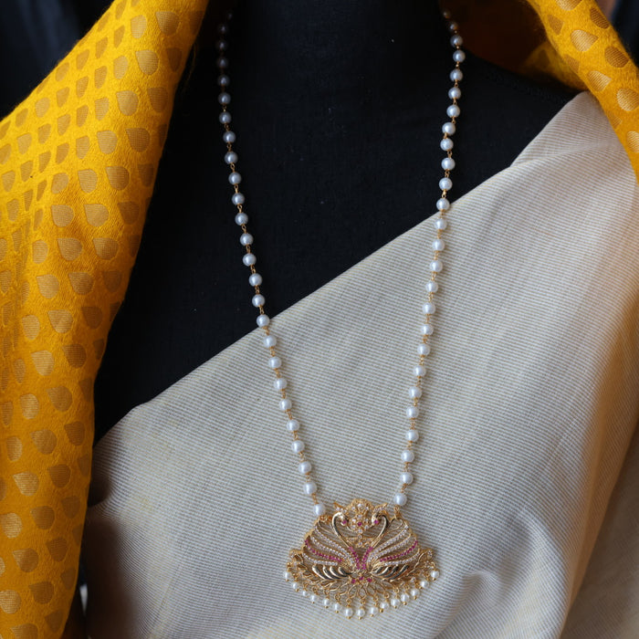 Heritage gold plated ruby white stone padakam necklace HP1277