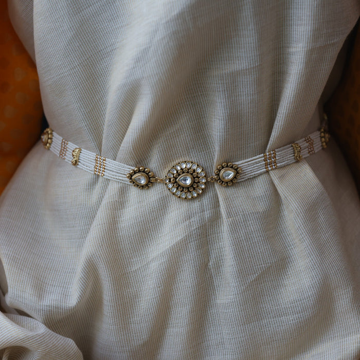 Antique gold pearl white stone waistchain AW792