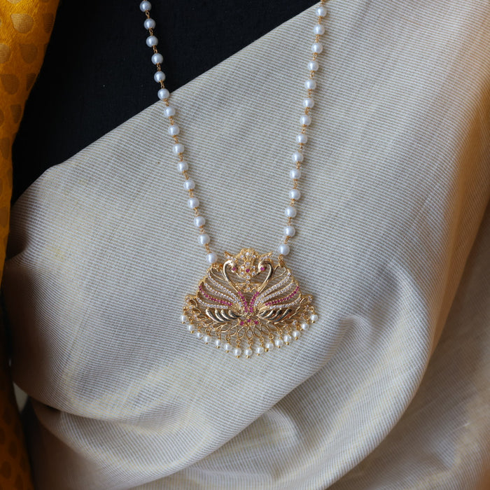 Heritage gold plated ruby white stone padakam necklace HP1277