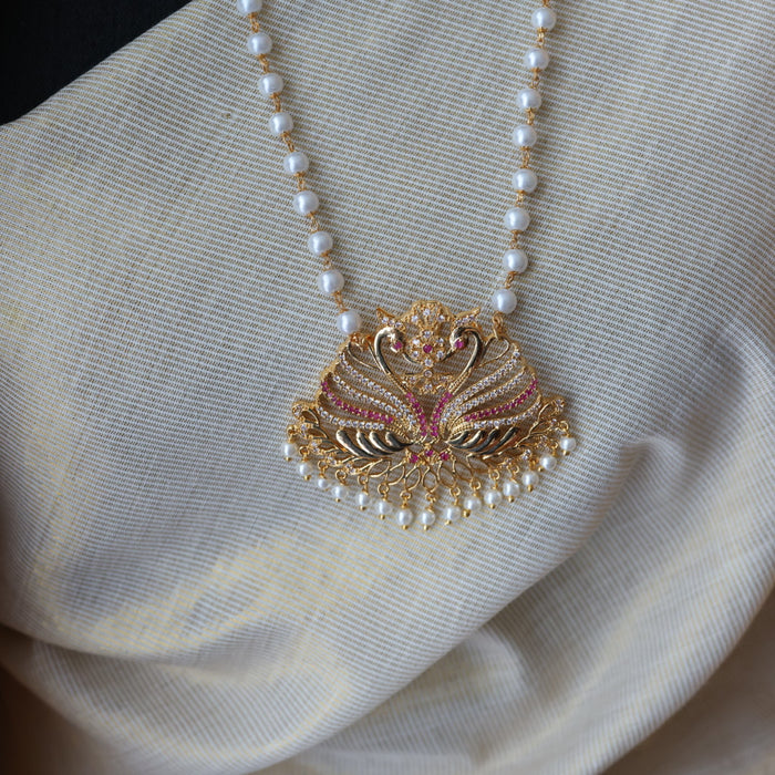 Heritage gold plated ruby white stone padakam necklace HP1277