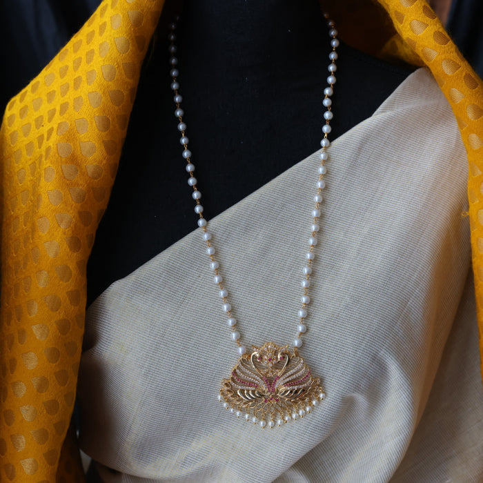 Heritage gold plated ruby white stone padakam necklace HP1277