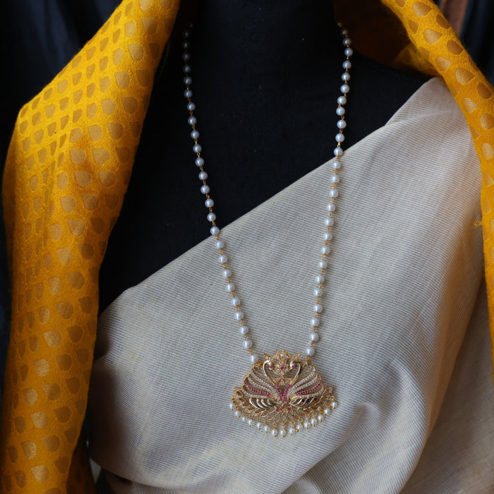 Heritage gold plated ruby white stone padakam necklace HP1277