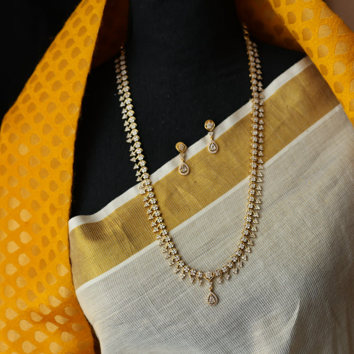 Antique white stone long necklace with earrings LL03555