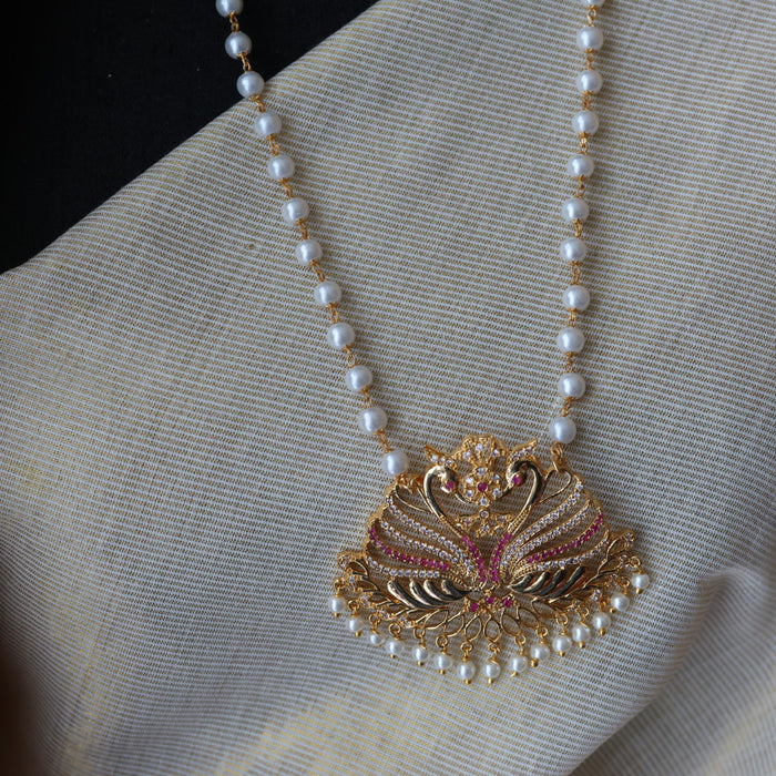 Heritage gold plated ruby white stone padakam necklace HP1277