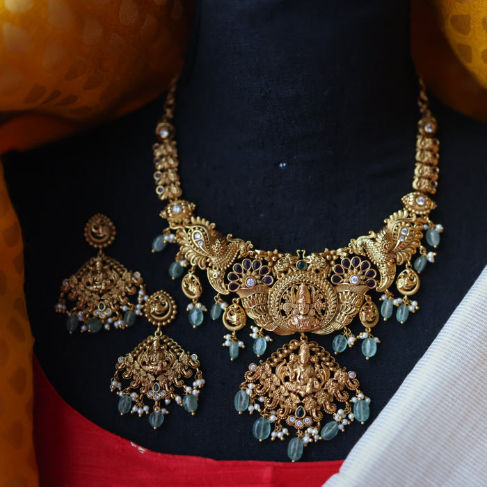 Antique temple design short necklace G3455