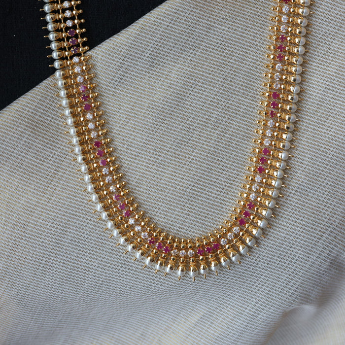 Heritage gold plated ruby white stone long necklace with earrings  HL9311