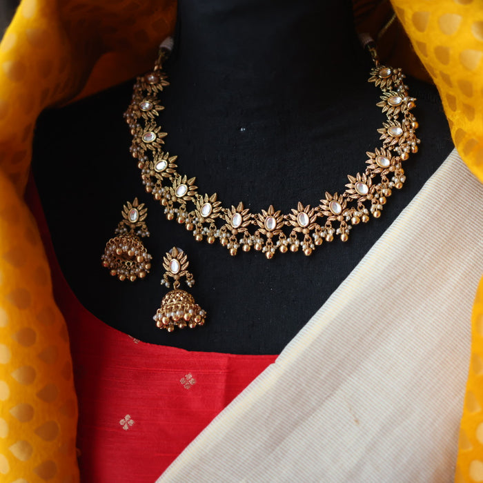 Antique gold short necklace with earrings G45576