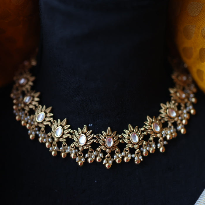 Antique gold short necklace with earrings G45576