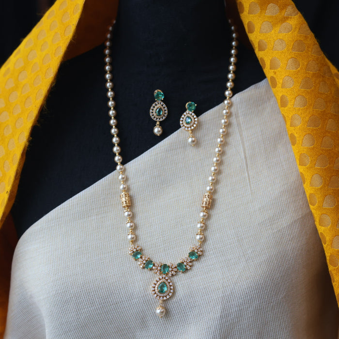 Padmini Heritage gold plated green stone pendant long necklace with earrings HL5321