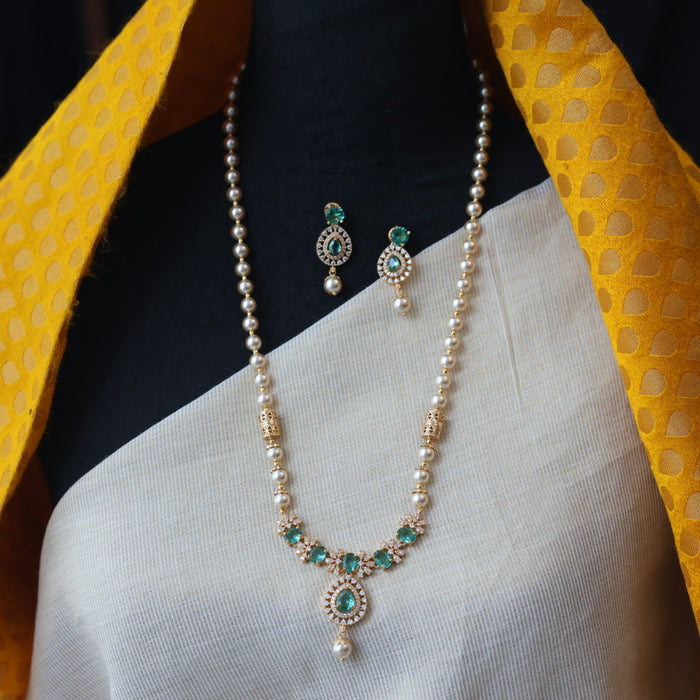 Padmini Heritage gold plated green stone pendant long necklace with earrings HL5321