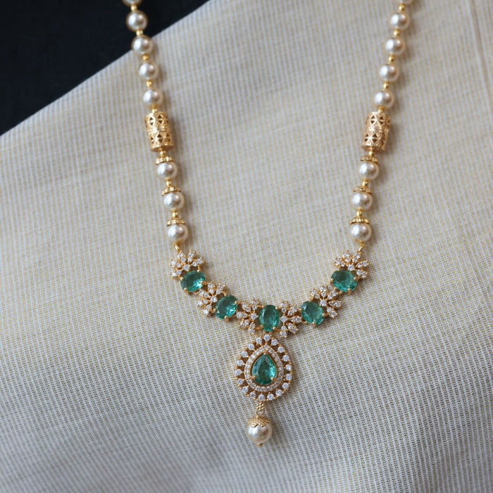 Padmini Heritage gold plated green stone pendant long necklace with earrings HL5321