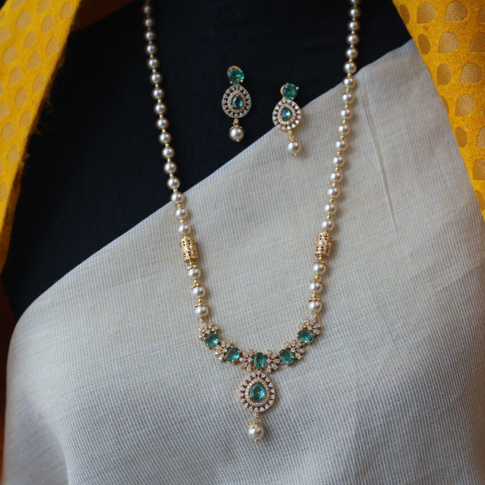 Padmini Heritage gold plated green stone pendant long necklace with earrings HL5321