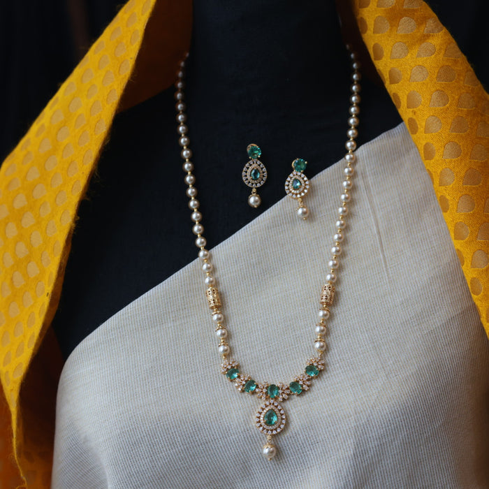 Padmini Heritage gold plated green stone pendant long necklace with earrings HL5321