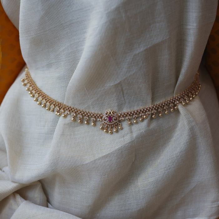 Heritage gold plated ruby white stone waistchain HW16778