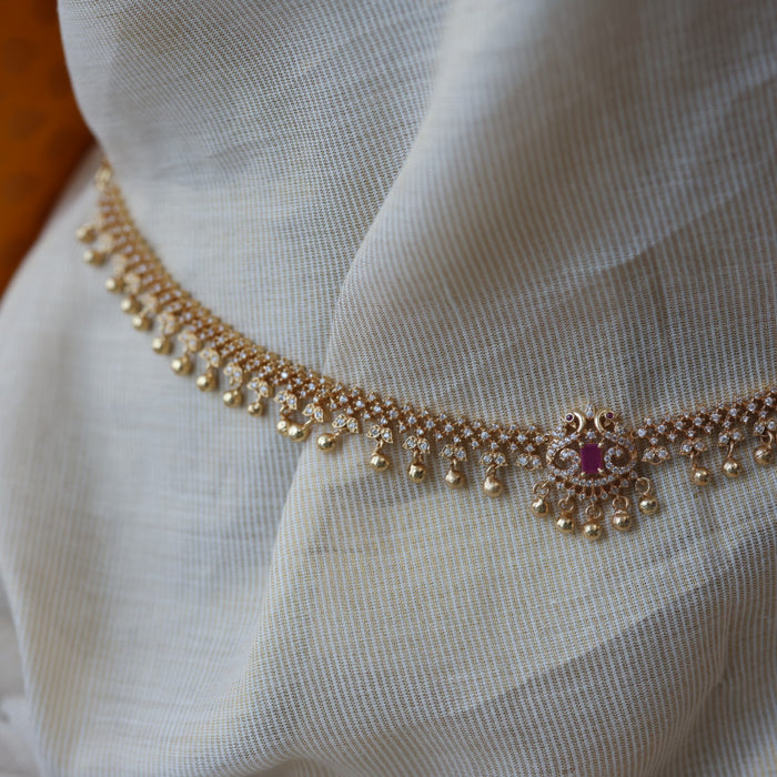 Heritage gold plated ruby white stone waistchain HW16778